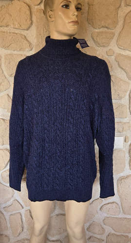 Pull col roulé ton bleu - , avec