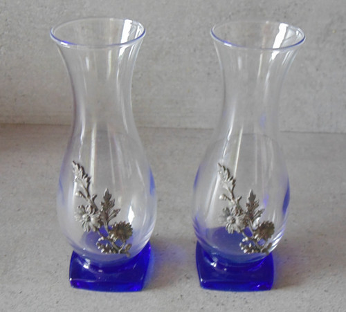 Paire vases verre décor - paire,