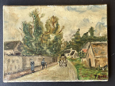 Paysage Breton entrée de village animé - signature à identifier, XXe -  HST