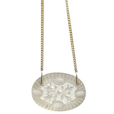 Ancien 1910 Collier Chaine et médaillon verre gravé décor de feuillage stylisé