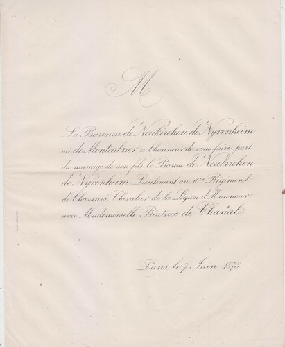1873 faire part mariage baron - faire-part,
