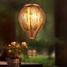Lampe Extérieure Solaire Suspension LED Effet Feu Ballon à Air Chaud de Jardin