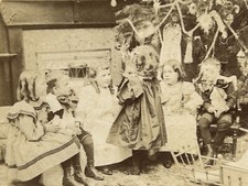 Enfants au pied de l'arbre de Noël 1897 Photo Stereo Vintage P83L