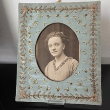 Cadre Photo Ancien 1920 en Satin Brodé Ruban Et Sequins 