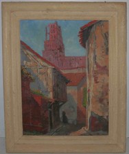 Tableau huile cathédrale d 'Albi non signé