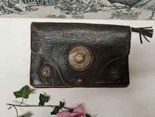 ANCIENNE SACOCHE EN CUIR SAC A MAIN MAROCAIN TUNISIEN MEDAILLON ARGENT