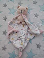 Doudou plat ours cape rose blanc fleurs coeurs mots d'enfants exc etat