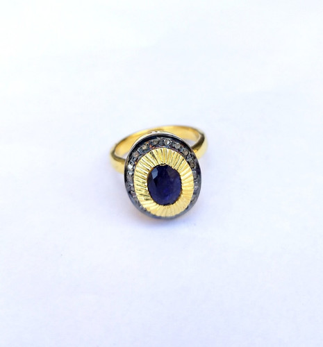 Bague saphir bleu pavée - saphir,