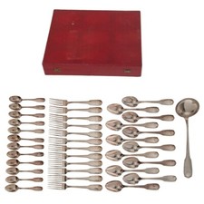 Ménagère 37 Pièces en Métal Argenté 84g Style L.XV Modèle Filet Coquille 1960