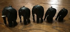 Lot de 5 éléphants Africains en bois d'ébène   Défenses  en Os -  Art Africain