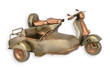 Voiture en Tôle Nostalgie Scooter Avec Side-Car Bronzefarben Ancienne L 29,5 CM