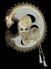 Masque de Venise artisanal  Lune Blanc & doré   Décoration murale de 47cm # 62