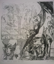 GRAVURE LITHOGRAPHIE DESSIN de COLIN style CHAGALL ABSTRAIT 2/20 COHORTES ANGES