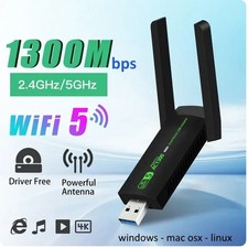 Clé Wifi 1300Mbps 5/6 USB Adaptateur Bluetooth Sans Fil Wireless Dongle PC