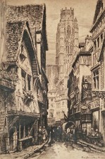 Charles Pinet (1867-1932) - Rue Damiette à Rouen eau-forte signée