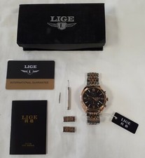 LIGE Montre Hommes Rose Gold Black Acier Inoxydable Sport /EB05