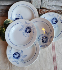 5 ANCIENNES ASSIETTES CREUSES "ROSINE" ST AMAND DIGOIN FLEURS BLEUES