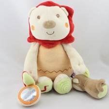 Doudou lion beige orange rouge