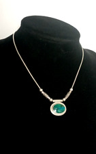 Ancien Collier Turquoise Verte Et Bleu Sur Argent Massif 925.