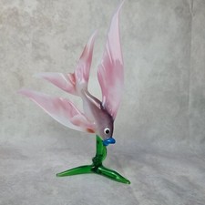 Poisson en Verre – Sculpture Déco Vintage – Rose et Vert – Pied Algues