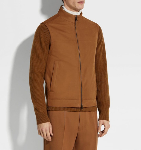 Gilet cuir daim marron pour - en,