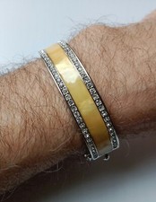 Bracelet à charnières Camille Lucie - couleur argentée - dessus nacre et strass