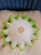 ANCIEN ABAT-JOUR EN VERRE TREMPÉ OPALINE LUSTRE VERT DENTELLE 