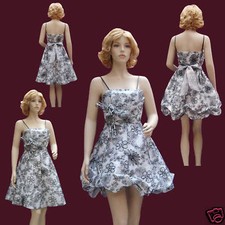 Robe soirée TAFFETAS BLANC Fleurs Noires Taille 36/38