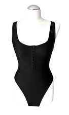 CLAUDE MONTANA SEXY BLACK ONE PIECE SWIMSUIT CORSET FRNT CLOSURE RACER BACK 40/4