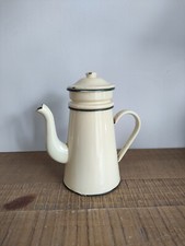 Ancienne Cafetiere en Tôle Emaillée Jaune Pâle Et Vert avec son Filtre - VINTAGE