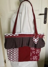 SAC zippe tissu "FROUFROU ", fait main, rouge, blanc ... Neuf