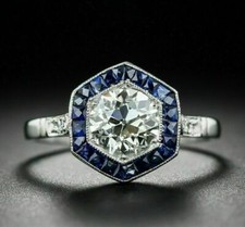 Bague de fiançailles en or blanc massif 14 carats et diamants taille ronde 2,...