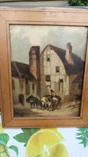 2 tableaux ancien huile sur bois direct grenier chevaux  pres a l'attelage