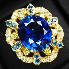 Luxueuses bagues en argent sterling 925 saphir bleu royal 9,70 carats et or...