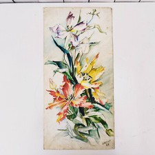 Aquarelle bouquet d’iris, signé, vintage