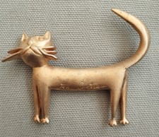 Jean Cocteau Signé Broche Chat 1997 Métal Doré Petit Modèle Vintage 