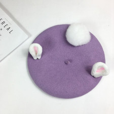 Japonais Kawaii Laine Mélange Chapeau Lapin Oreille Bérets Fille Peintre Bonnet