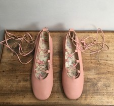 BALLERINES À LACETS, CUIR ROSE, POINTURE 38