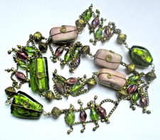 Ancien unique collier Perles Pâte de verre multicolore Bohême bijou vintage 611