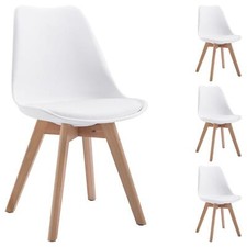 Lot de 4 chaises salle à manger style scandinave synthétique blanc et pieds bois