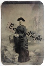 FERROTYPE photo 1/6  jeune femme chapeau parapluie H855