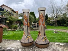 Paire de vases P. Jost en verre émaillé Art Nouveau