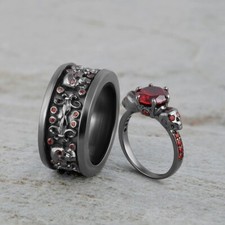 Vampire Tête de Mort Fiançailles Bague Parure pour Lui Elle Mariage Couple