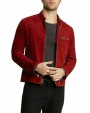 Veste En Cuir Suédé Rouge