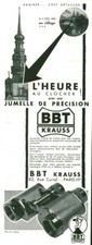 Publicité ancienne jumelle de précision BBT Krauss 1935 issue de magazine