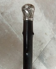 Ancienne Canne palissandre pommeau argent Old  Rosewood cane Rod silver knob