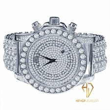 Men's White Gold Simulated Diamonds Solitaire Bling Master Custom Watch W /Date