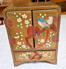 ANCIEN CABINET COFFRET A BIJOUX BOIS LAQUÉ JAPON COUPLE OISEAUX DEBUT XX SIECLE