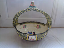 PANIER COUPE CORBEILLE A FRUITS FAIENCE HENRIOT QUIMPER ANSE CYGNE DANSEURS