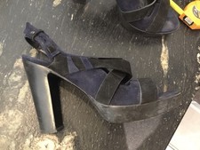 Très Beaux Escarpins Talons Daim Bleu Noir Sartore 40